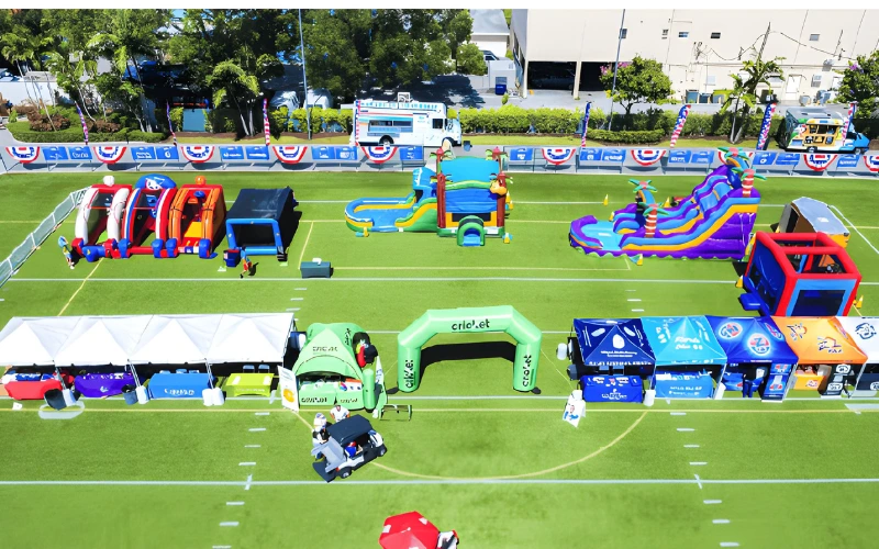 Large corporate event with multiple inflatables